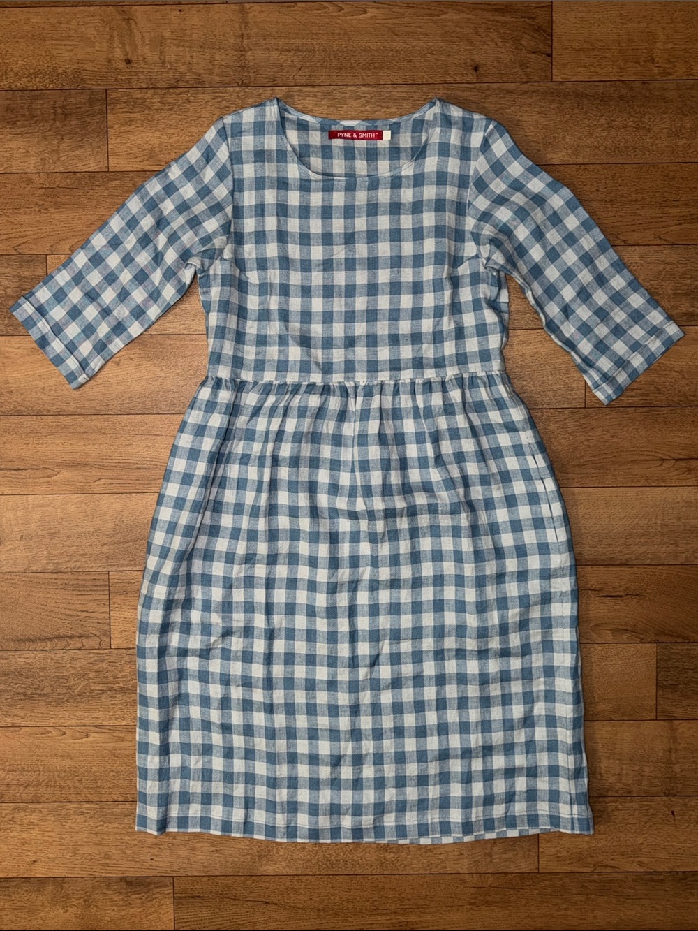 Pyne & Smith Size Small Gingham Check Print Dress 100% Organic Cotton Rare Lux S